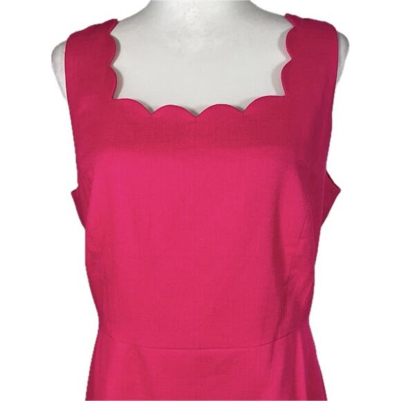 J.Crew Sheath Dress Womens 14 Pink Sleeveless Scalloped Hem Neck Bodycon Office - Picture 2 of 10